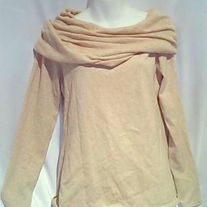 Minnie Rose tan cowl neck sweater. Size large